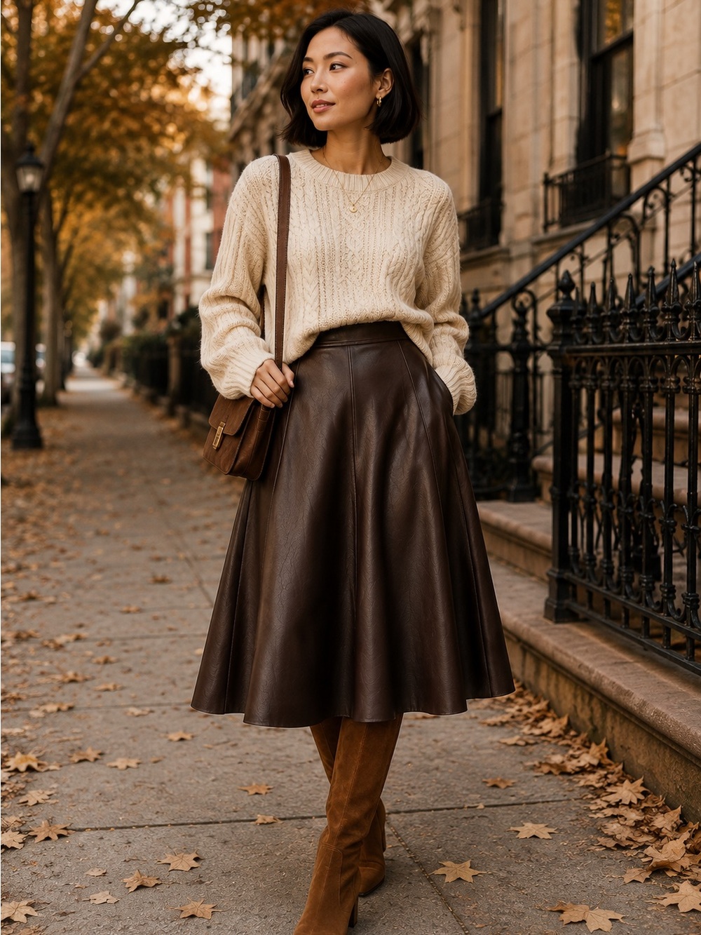 Banana Republic Petite 10 Brown Faux Leather A Line Midi Skirt Chocolate